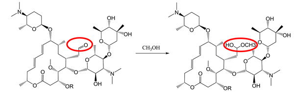 Addition of methanol molecules to the spiramycin structure