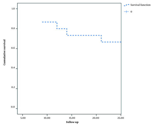 The Kaplan-Meier curve for the two-year survival of patients with esophageal adenocarcinoma