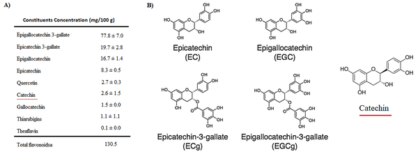 A, Flavanoid constituents of green tea; B, Chemical structures of green tea catechins.