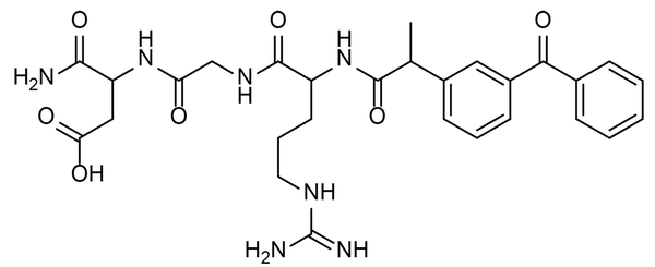 The structure of ketoprofen conjugated to arginine-glycine-aspartic acid (RGD)