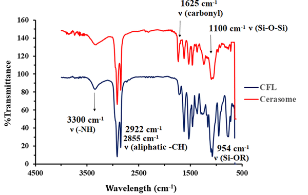 Fourier-transform infrared spectroscopy (FT-IR) spectrum of cerasome-forming lipid (CFL) and cerasome