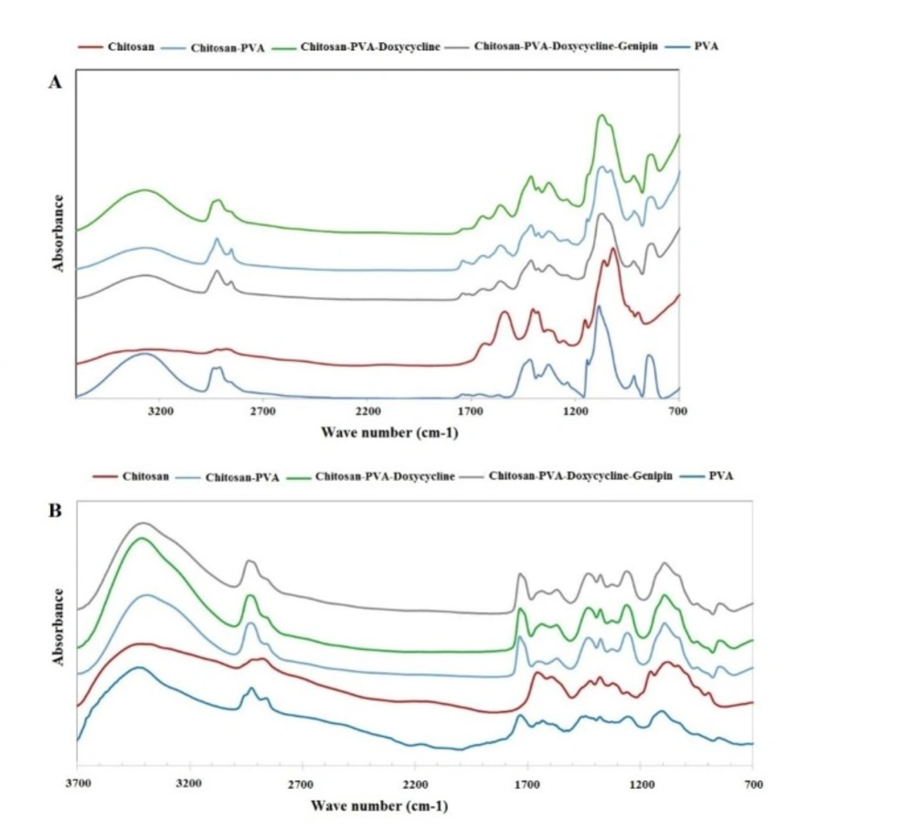 (A) The ATR-FTIR of (B) films and FTIR of nanofibers