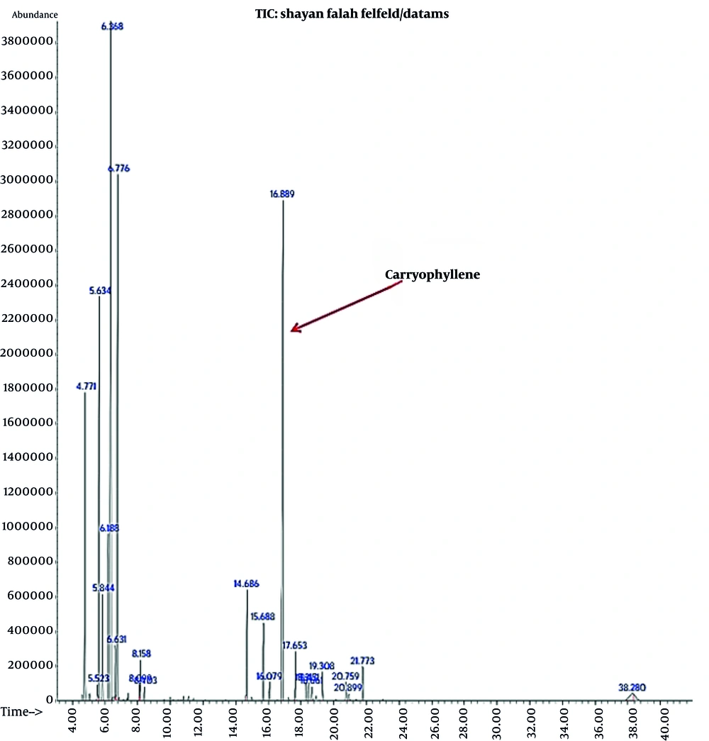 GC Chromatogram of black pepper seed essential oil GC Chromatogram of black pepper seed essential oil